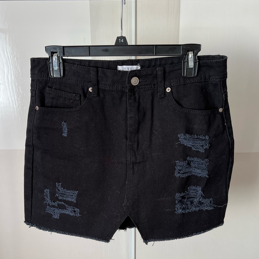 Black jean distressed skirt